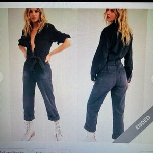 Free People “Charlie” Faded Green Denim Long Sleeve Jumpsuit Coveralls | Size 4